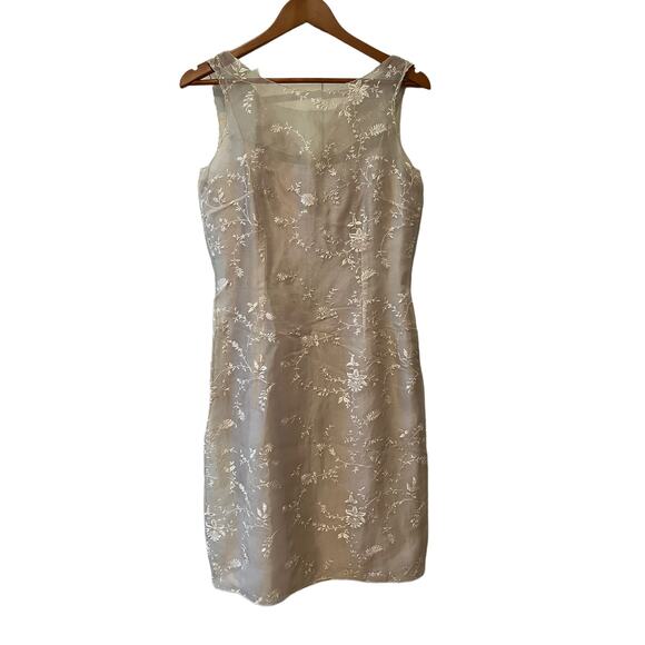 Ann Taylor embroidered silk sleeveless dress cream 4 - Picture 1 of 7